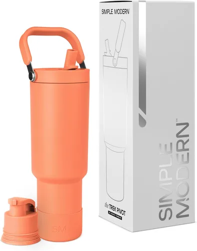 Vista 68 de Simple Modern Trek Pivot Vaso con pajita abatible de 30 oz con asa Botella de agua y protector Tapas intercambiables de pajita y para beber
