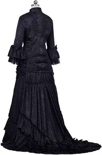 Vista 4 de Black Victorian Bustle Dress Gown Halloween Costume Steampunk Victorian Gothic Cosplay Costume