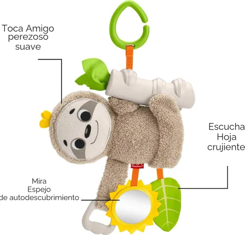 Vista 5 de Fisher-Price Juguete para Bebé Perezoso Slow Much Fun para Cochecito, Actividad de Viaje con Movimiento y Detalles Sensoriales para Recién Nacidos