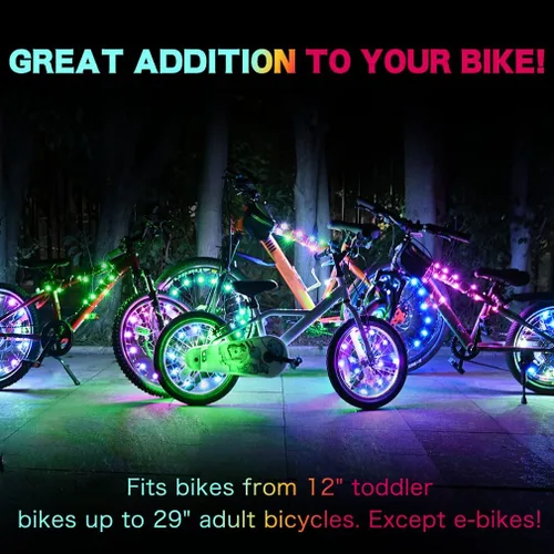 Vista 5 de TINANA Paquete de 2 luces LED para rueda de bicicleta, luces ultrabrillantes impermeables para radios de bicicleta, decoración de ciclismo