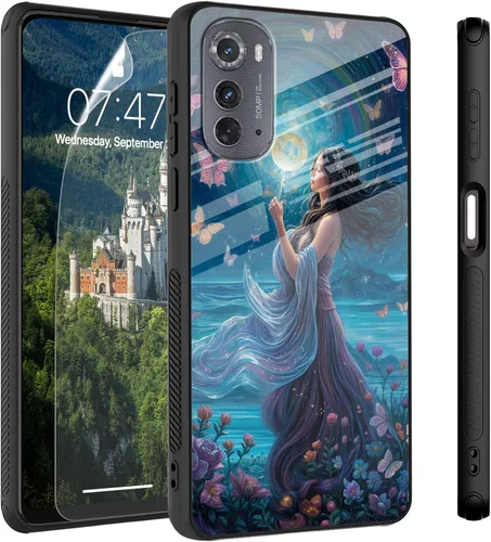 Vista 88 de Funda para Motorola Moto Edge 2022, cubierta trasera de vidrio templado con protector de pantalla, protección a prueba de golpes para Motorola Moto