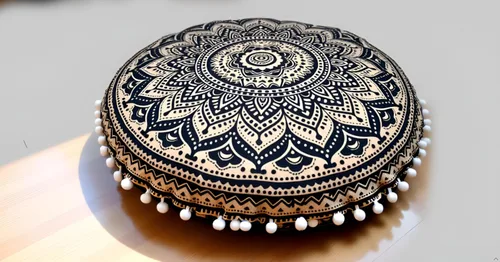 Vista 10 de CRAFT KALA Funda de cojín redonda grande de 32 pulgadas para el suelo bohemio, funda de puf boho, funda de cojín de mandala para meditación, cojines