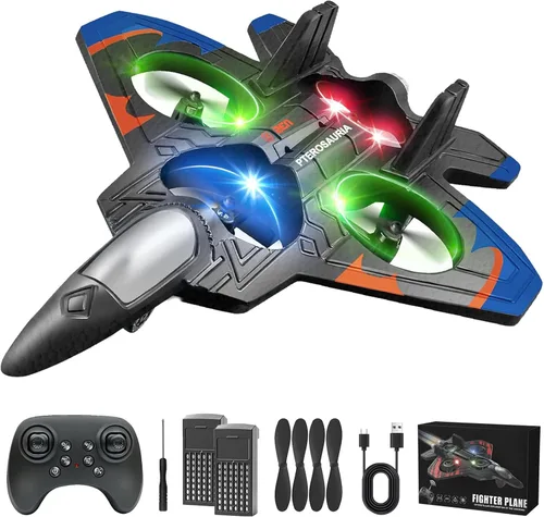 Vista 11 de Nuevo juguete RC Stunt Fighter Jet 2026 para niños con giros de 360° y luces LED, avión de control remoto de espuma, avión RC para niños y adultos