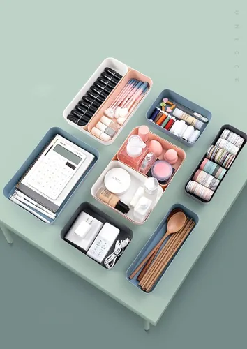 Vista 2 de SERENITA Organizador de cajones de plástico suave para cocina, tocador, baño, dormitorio, oficina, escritorio, clóset (2 grandes, 4 medianos, rosado)