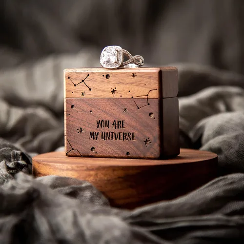 Vista 32 de MUUJEE Grow Old With Me Engraved Wooden Ring Box, Slim Engagement Proposal Ring Holder, Wedding Ceremony Ring Bearer Box, Fiance Gift Ideas