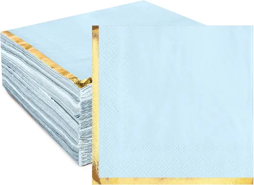 Vista 11 de Fulmoon Paquete de 100 servilletas de cóctel de papel de 2 capas con borde de lámina dorada para bebidas, postre, servilletas de papel desechables