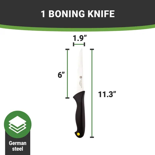 Vista 14 de Restaurantware Sensei - Cuchillo para deshuesar de 6 pulgadas con pines codificados de colores, cuchillo de acero alemán negro resistente a