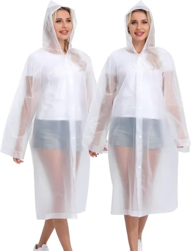 Vista 23 de 2 abrigos de lluvia de Borogo para adultos, chaquetas de lluvia reutilizables para hombres y mujeres