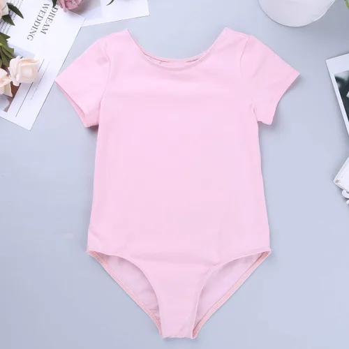 Vista 4 de TiaoBug Conjunto de vestido de ballet para niñas, de algodón, manga corta, leotardo de gimnasia con falda de gasa, conjunto de ropa de baile
