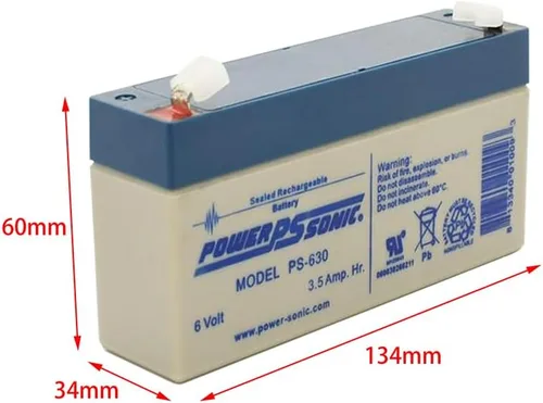 Vista 2 de Batería de plomo sellada Power-Sonic 6v/3ah con terminal F1. Batería de repuesto