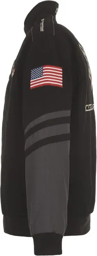 Vista 4 de JH DESIGN GROUP Chaqueta de sarga de algodón bordada Chevy Corvette C7 para hombre C721 Negro