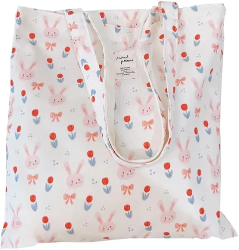 Vista 9 de Floral Canvas Tote Bag Double-Sided Printed Cloth Cotton Tote Floral Shoulder Bags for Beach Travel Shopping Grocery