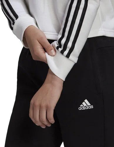 Vista 6 de adidas Essentials - Sudadera corta con capucha de 3 rayas para mujer, Blanconegro