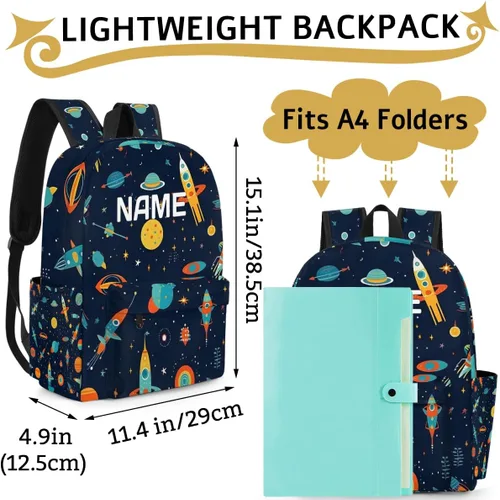 Vista 5 de Mochila personalizada para niños, mochila personalizada para niños preescolares para jardín de infantes, guardería, mochila escolar, Planeta cohete