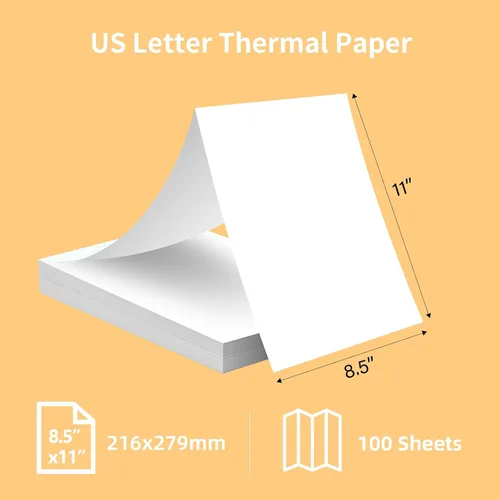 Vista 8 de LINGLONG Papel de impresora térmica US Letter de 8.5 x 11 pulgadas, plegado de secado rápido, 100 hojas, libre de BPA/BPS, papel térmico compatible