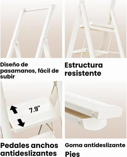 Vista 4 de SOLADDER Escalera de 5 escalones, taburete plegable, escalera de mano Blanco