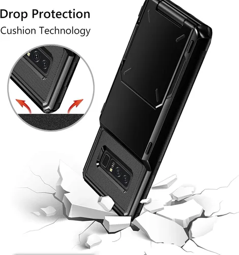 Vista 5 de Vofolen Funda tipo cartera para Galaxy Note 8 con soporte para tarjeta de crédito, bolsillo de 4 ranuras, puerta abatible, antiarañazos, de doble
