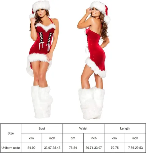 Vista 7 de UYISMML 4Pcs Women's Santa Costume Sexy Santa Costume for Women Santa Claus Christmas Dress Suit with Velvet Dress Hat and Leg Warmers, One