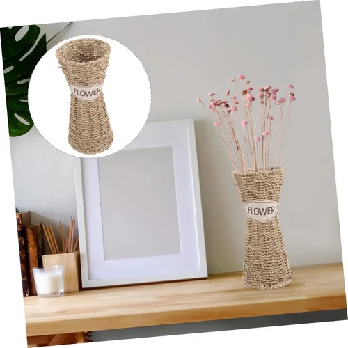 Vista 9 de 1 jarrón de mimbre de ratán marrón para almacenamiento, decoración y contenedor de plantas