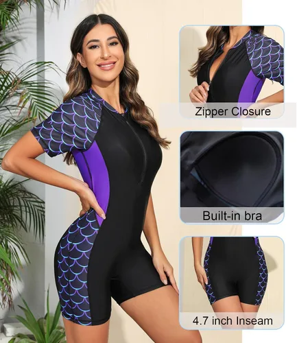 Vista 3 de Halcurt Traje de baño acolchado de una pieza para mujer, con protección solar UPF 50, con cremallera frontal