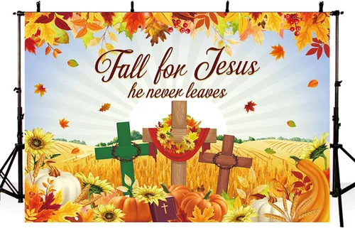 Vista 3 de MEHOFOND Fondo de otoño de 7 x 5 pies para Jesús, decoración de otoño, pancarta, hoja de arce, decoración de la Biblia, religión cristiana, fondo