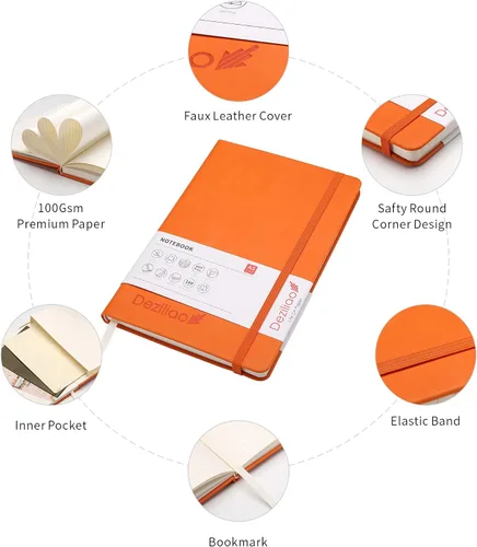 Vista 3 de Cuaderno de tapa dura de 160 páginas, cuadernos a rayas para el trabajo, papel grueso prémium de 100 GSM, con bolsillo, tamaño mediano de 5.7 x 8.4