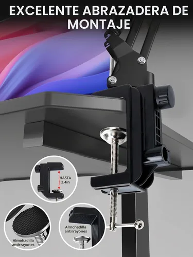Vista 5 de SUNMON - Soporte y brazo de micrófono SoloCast, brazo de suspensión ajustable, brazo de tijera, compatible con HyperX SoloCast 2 & 1 Micrófono