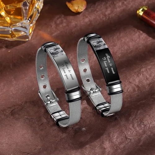Vista 4 de Giftider Pulsera de fotos personalizada para hombres y mujeres, pulsera de fotos personalizada para él, ella, acero inoxidable, pulsera