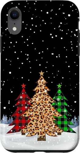 Vista 24 de iPhone 16 Árboles de Navidad con estampado de leopardo y cuadros