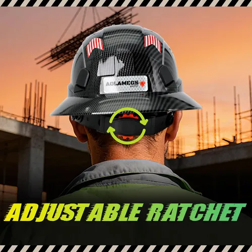 Vista 7 de Casco duro de ala completa con patrón de fibra de carbono con visera, casco de seguridad de construcción aprobado por la OSHA para hombres
