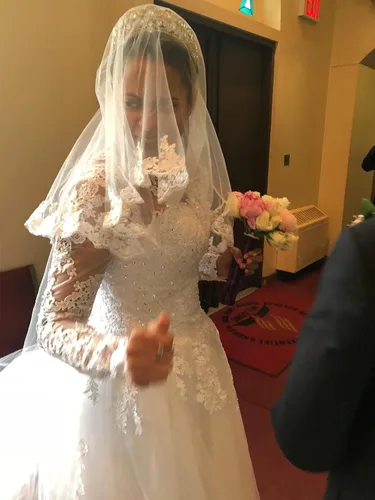 Vista 3 de Babyonline - Velos de boda para mujer, longitud de la punta de los dedos, 2 niveles para novia
