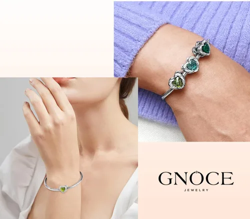 Vista 6 de GNOCE Dijes de piedra natal en forma de corazón para pulsera de plata de ley 925 para cumpleaños, día de la madre, regalo para mujer
