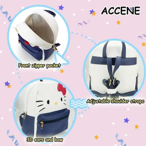 Vista 2 de Mochila Kawaii Anime Cute Mini Cartoon Bag My Melody Mochila Bolso PU Kuromi Schoolbags (azul), Blanco, Classic