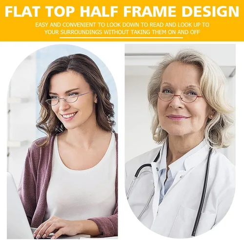 Vista 2 de touk Half Frame Reading Glasses Anti Blue Light UV Filter, Half Moon Lens Semi Rim Spring Hinge Readers with Case for Women