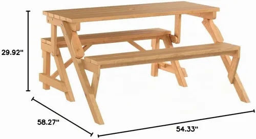 Vista 7 de Merry Garden Mesa de comedor de madera intercambiable para patio al aire libre, natural, blanco