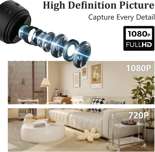 Vista 2 de Mini cámara oculta para interiores, 1080P, WiFi, inalámbrica, para mascotas, bebés, seguridad en la oficina, cámara de video con monitor micro