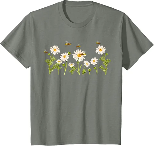 Vista 107 de Marguerites Daisy - Camiseta de verano con margaritas de jardín de flores, Negro, S