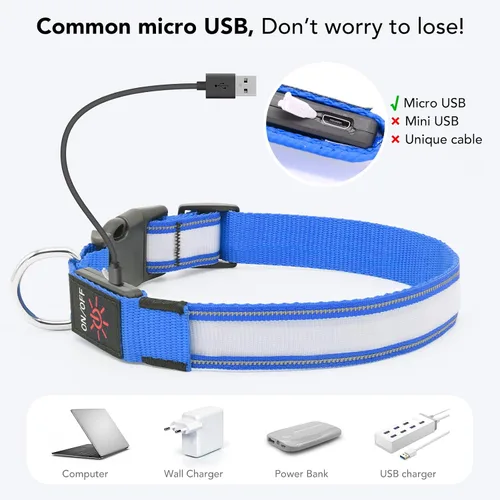 Vista 2 de Collares de perro con luz, collar de perro con luces LED, recargable, impermeable, collar de perro iluminado totalmente ajustable, collar de perro