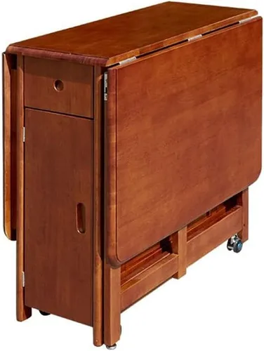Vista 9 de LAKIQ Mesa de comedor plegable de madera maciza con almacenamiento, mesa de cocina rectangular con cajones, mesa de cocina plegable con ruedas, solo