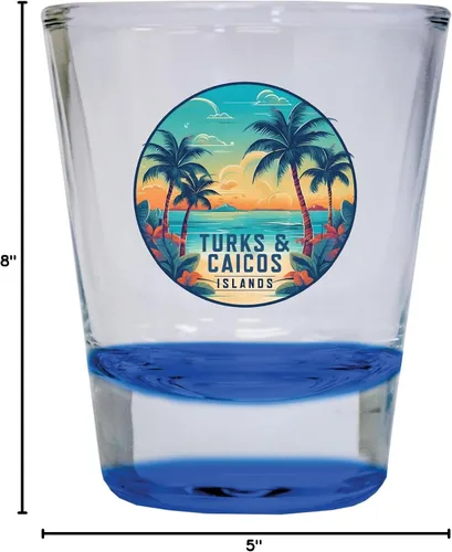 Vista 3 de Turks And Caicos Design D Souvenir - Vaso de chupito redondo de 1.5 onzas, color azul, paquete de 2