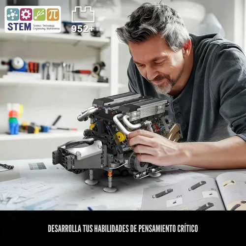 Vista 7 de Mould King 10131 W16 Juegos de Bloques de Construcción de Motor, Kit de Modelo de Motor V8 que Funciona, Construye tu Propio Motor Modelo STEM