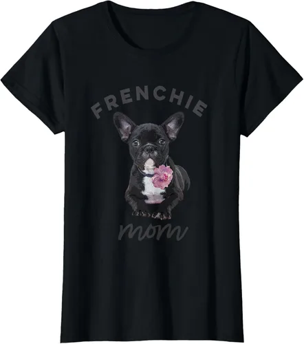 Vista 40 de Camiseta Bulldog Francés para Mujer, Frenchie Mom, Flor, Negro, S