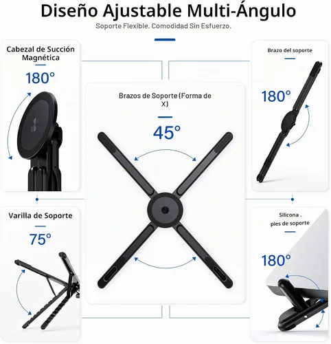 Vista 4 de Soporte portátil para portátil, 3 en 1 magnético plegable ajustable, para E05S-Negro