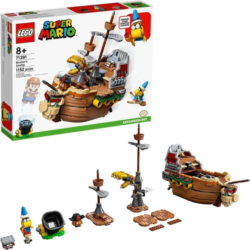 Vista 8 de LEGO Kit de construcción de 1,152 piezas de dirigible de Super Mario Bowser, revela el interior detallado, incluye Kamek, llave rocosa, Goomba