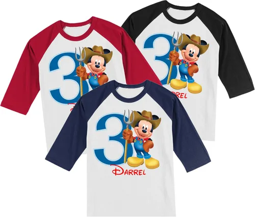 Vista 2 de Camiseta personalizada de cumpleaños de Mickey Farmer. Camiseta decorada a mano.