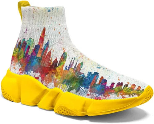 Vista 3 de Calcetines sin cordones para hombres y mujeres zapatos casuales pintados con graffiti tenis para correr talla grande 5-15