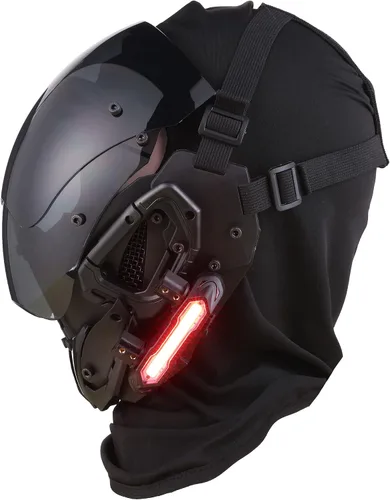 Vista 6 de Marikito Cyberpunk - Máscara futurista, máscara tecnológica, máscara de ciencia ficción, máscara gótica para Halloween, cosplay, máscara de disfraz