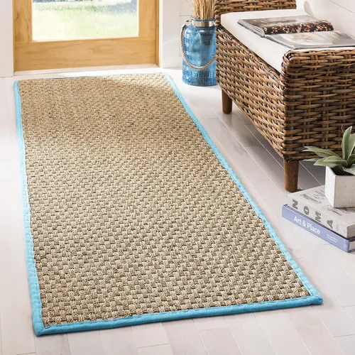 Vista 42 de SAFAVIEH Natural Fiber Collection NF114A - Alfombra de pasillo de hierba marina con patrón de tejido de cesta y borde, de 2 pies 6 pulgadas x 16