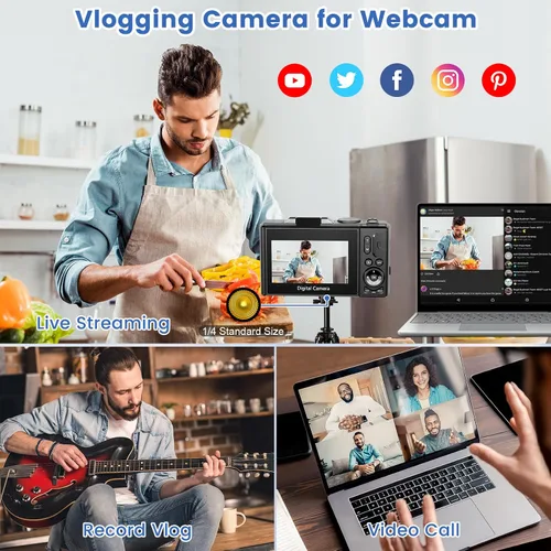 Vista 4 de Cámara digital 4K para fotografía, cámara de vlogging de 64MP para YouTube Negro