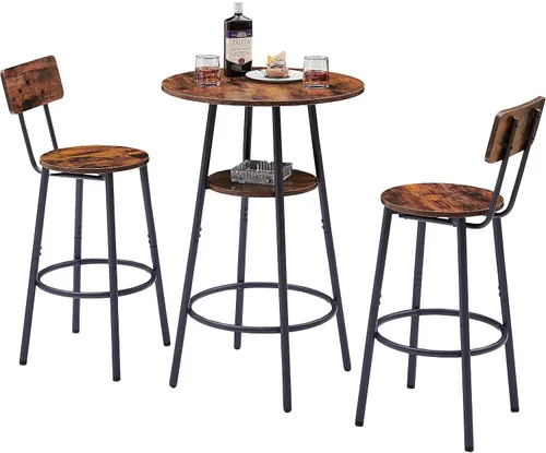 Vista 16 de Juego de mesa de comedor para 2, mesa de bar y sillas para 2, juego de mesa de bar pequeña de 3 piezas con 2 taburetes, parte superior de mármol